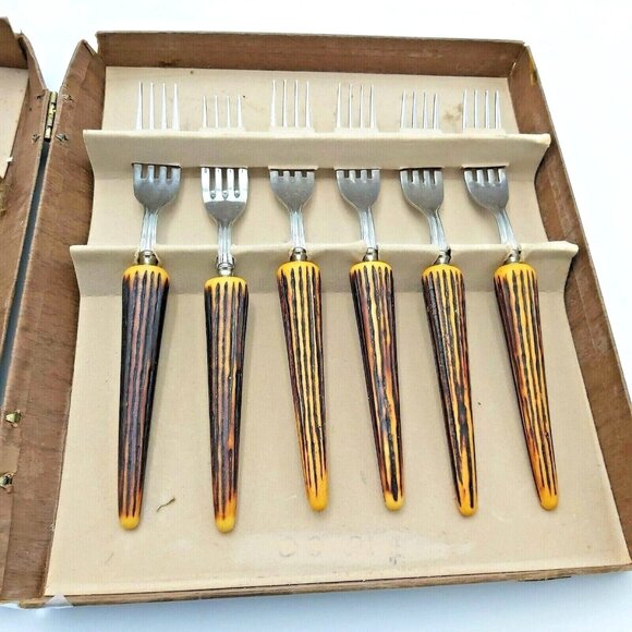 Crown Sheffield Master Cutler Knife & Fork Set | Faux Stag Handles in Box-VTG - Picture 3 of 5